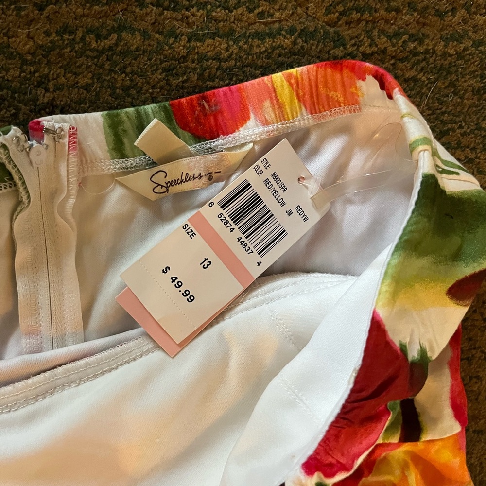 SPEECHLESS Strapless Dress Multicolor watercolor Floral Print Size 13 - Picture 6 of 10